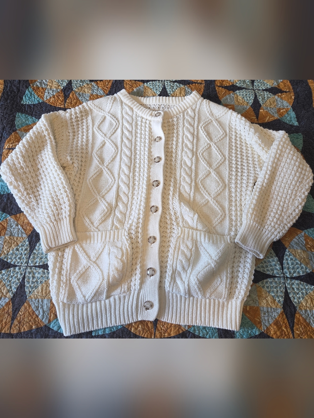 Women's Cozy Cream Cable Knit Button-Up Sweater Cardigan Size XL